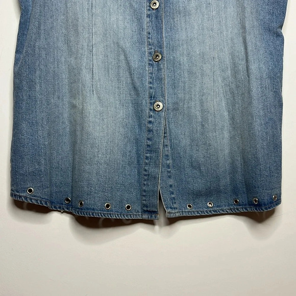 ASHLEY STEWART Vintage Cotton Grommet Trim Collard Sleeveless Button Up Blouse - Picture 5 of 11